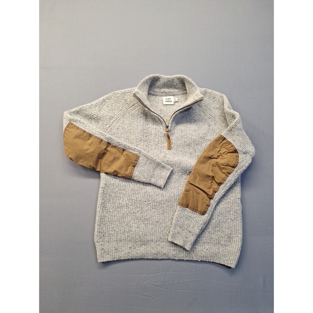 Flint and Tinder Men Highlands Lambs Wool Medium 1/4 Zip Sweater Elbow Patch - Picture 2 of 9